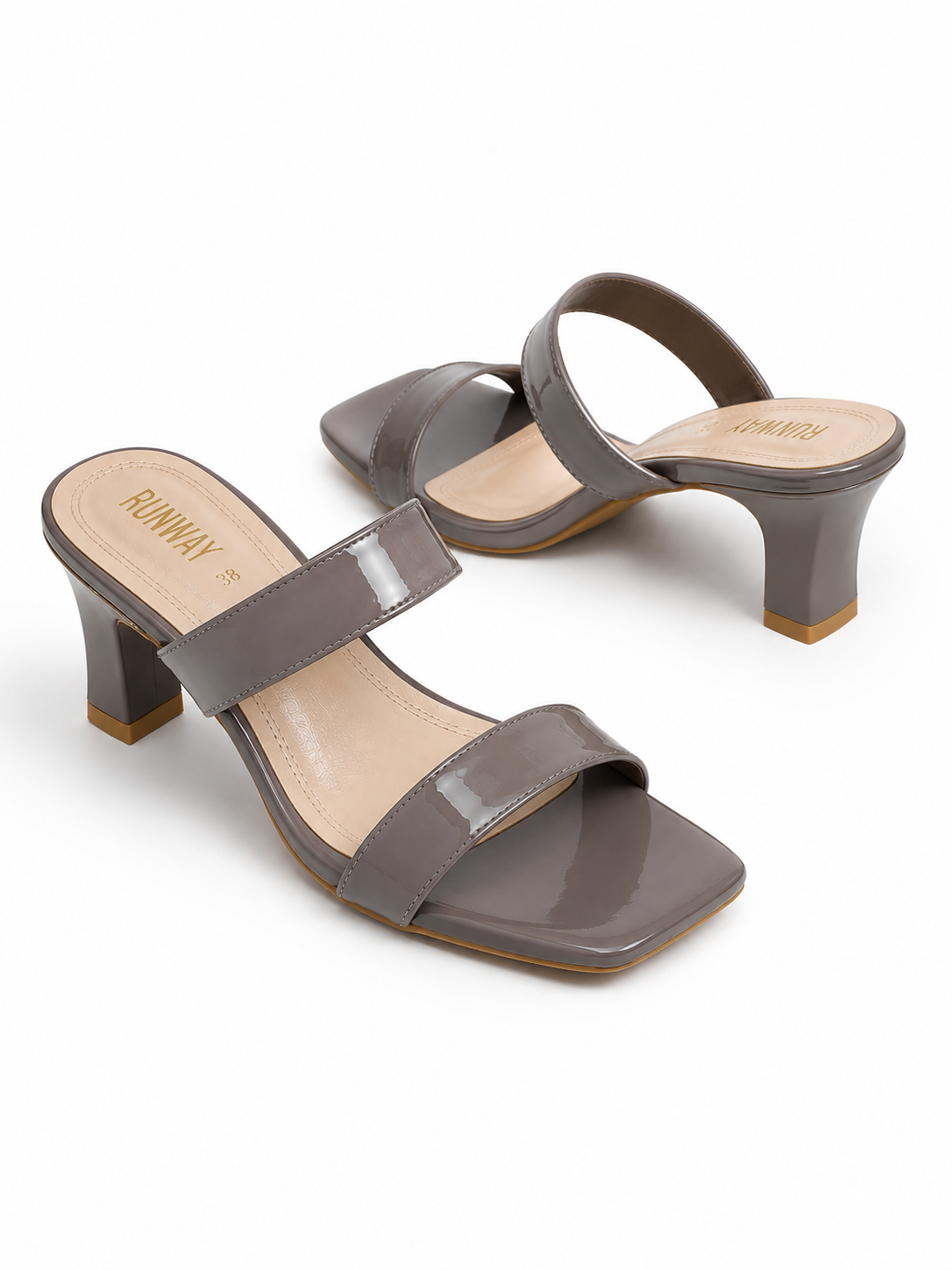 T-Shaped Patent Taupe Heels