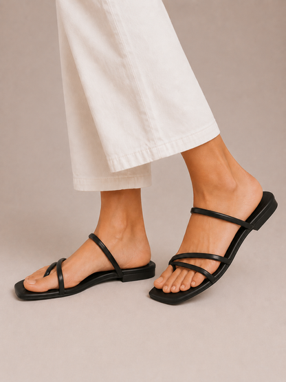 3 Strapped Black Slides