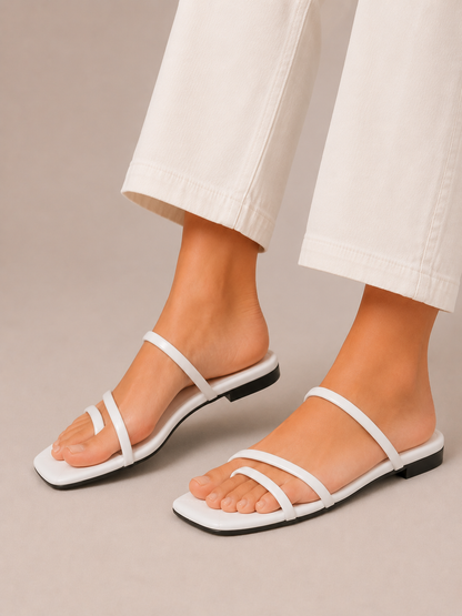 3 Strapped White Slides