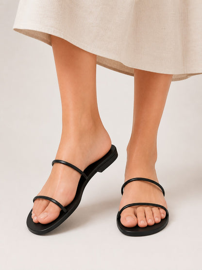 Black Strappy Slides