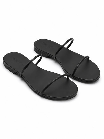 Black Strappy Slides
