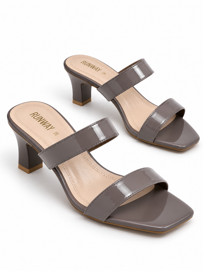 T-Shaped Patent Taupe Heels