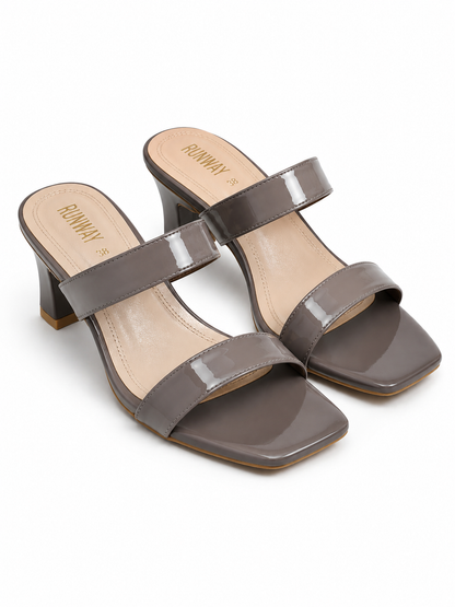 T-Shaped Patent Taupe Heels