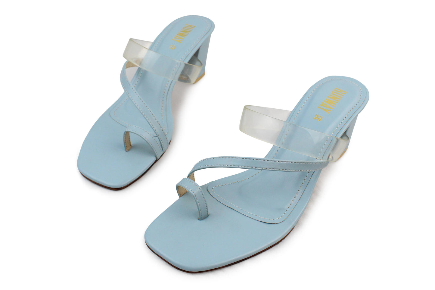 Pastel Blue PVC Strapped Heels