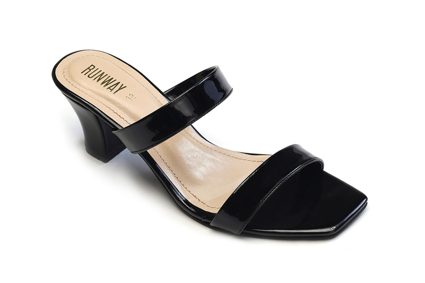 T-Shaped Patent Taupe Heels