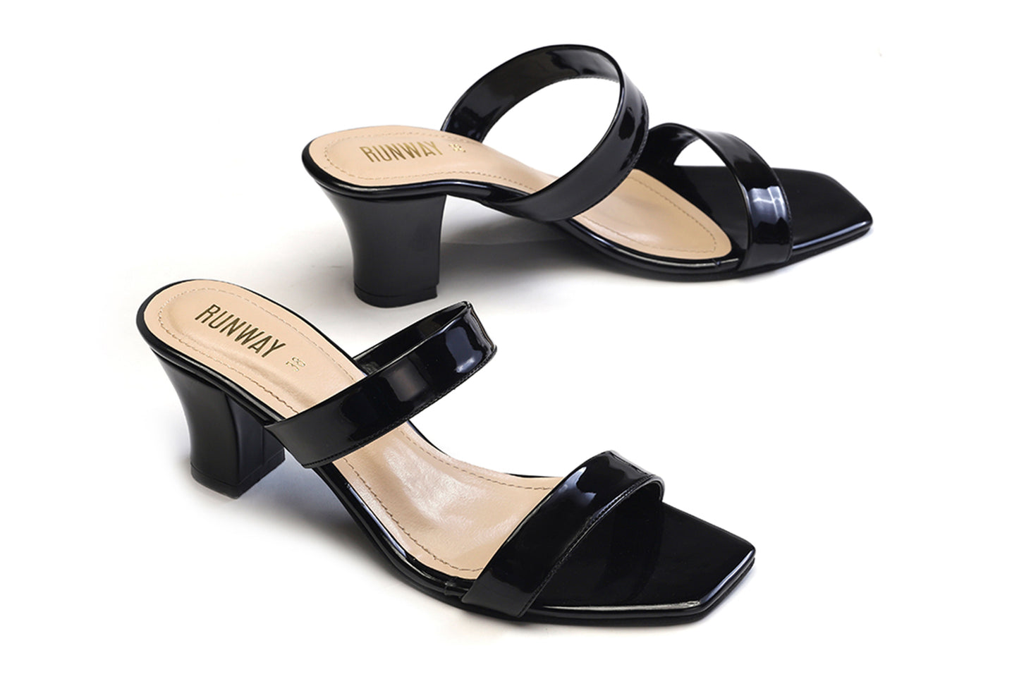 T-Shaped Patent Black Heels