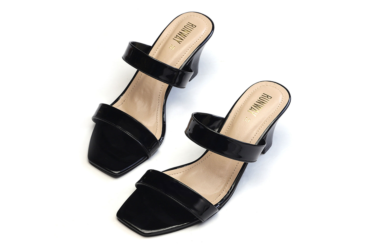 T-Shaped Patent Black Heels