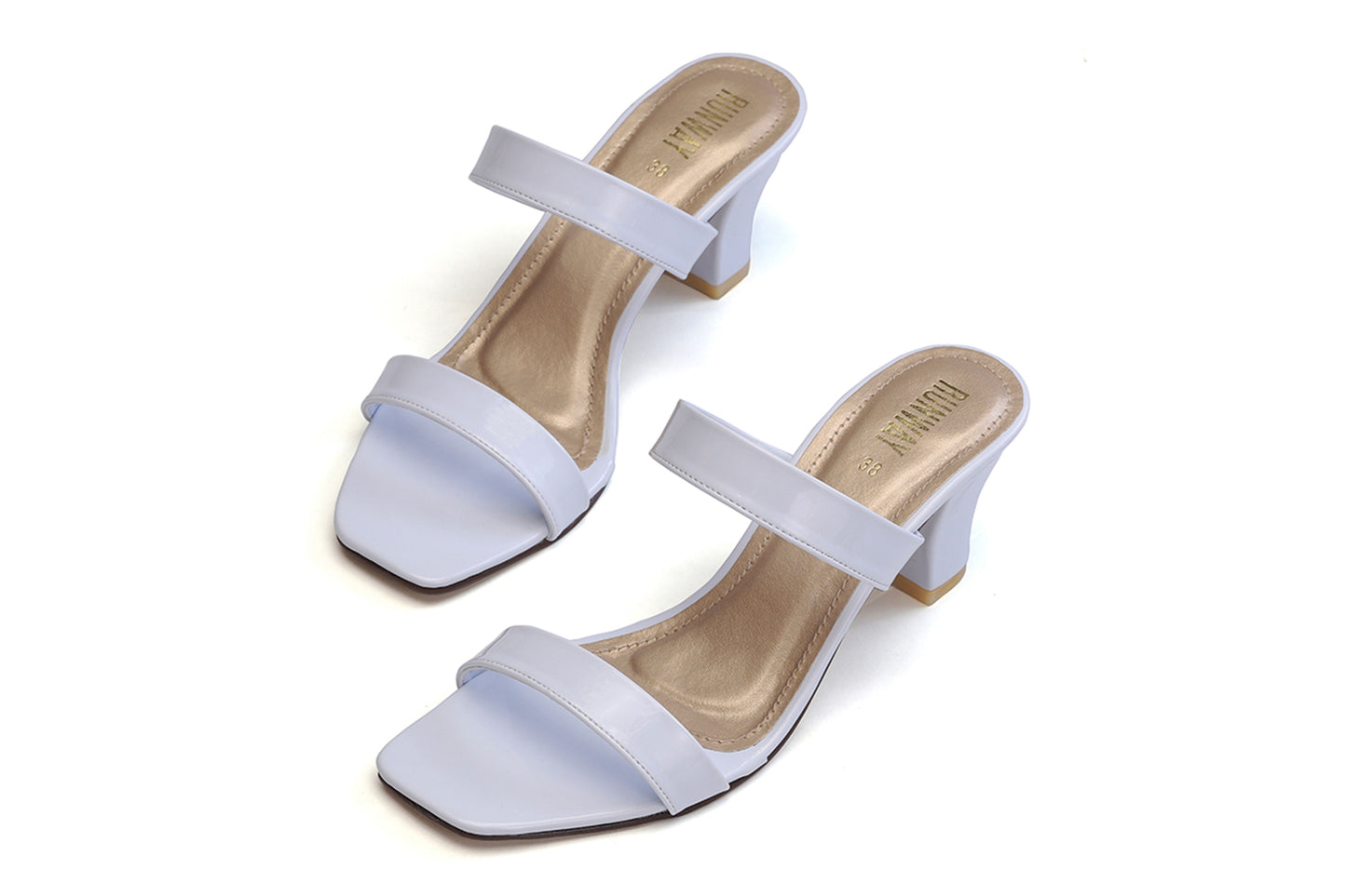 T-Shaped Patent White Heels