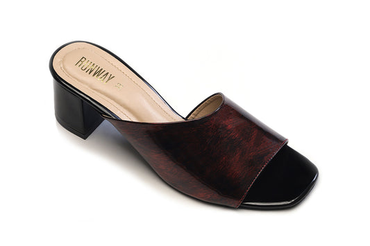 Furry Maroon Patent Block Heels