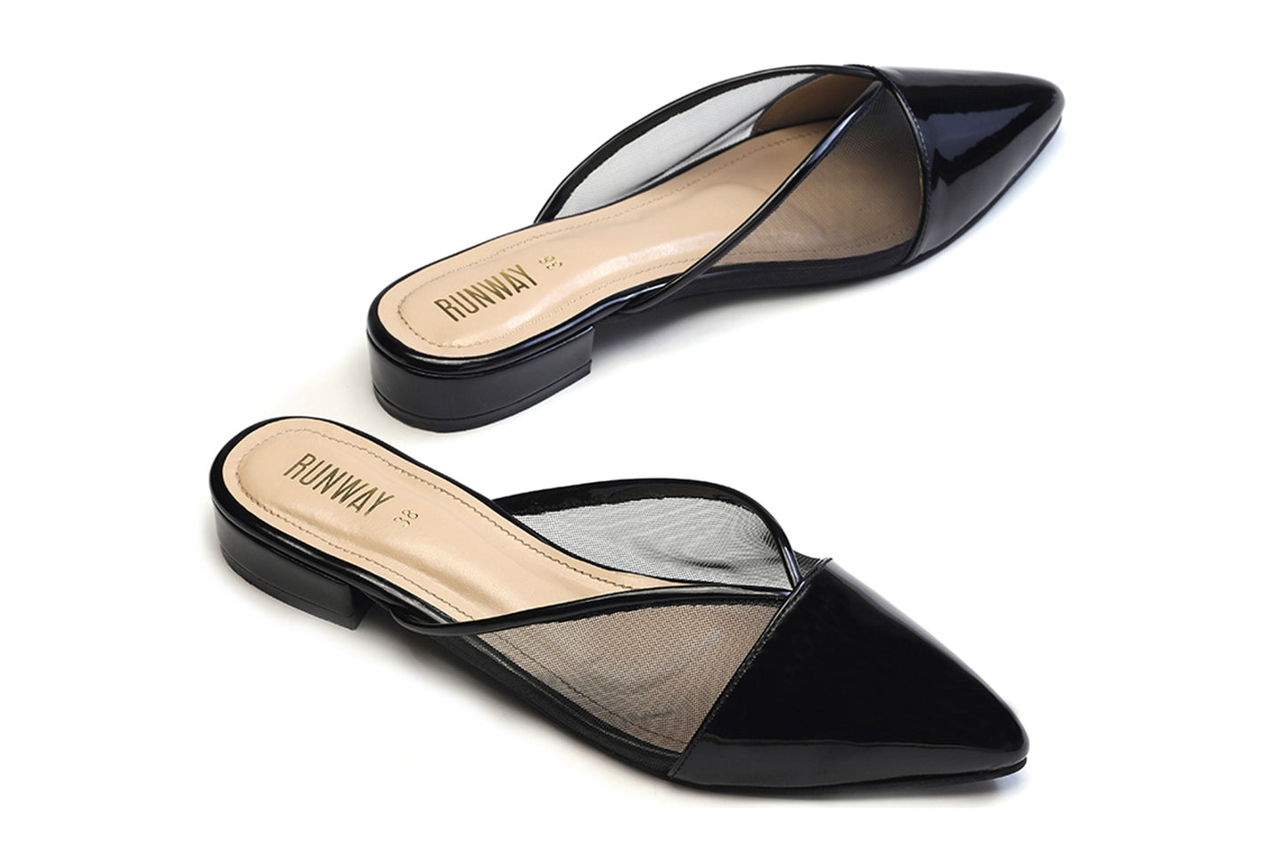 Patent Net Black Flats