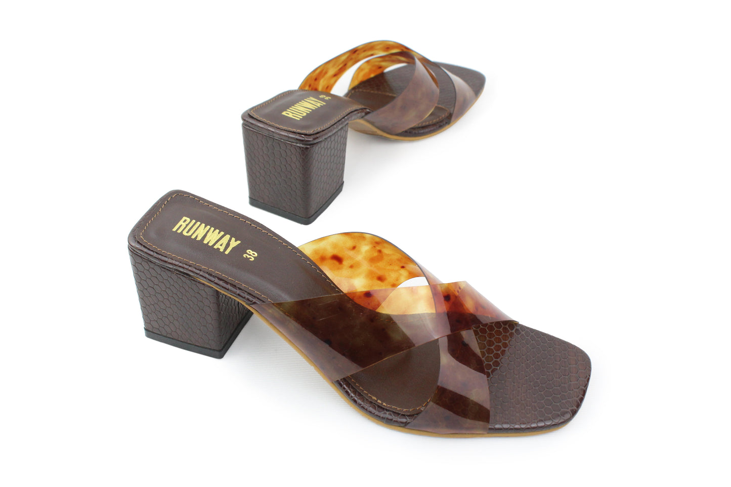 Cheetah PVC Brown Block Heels