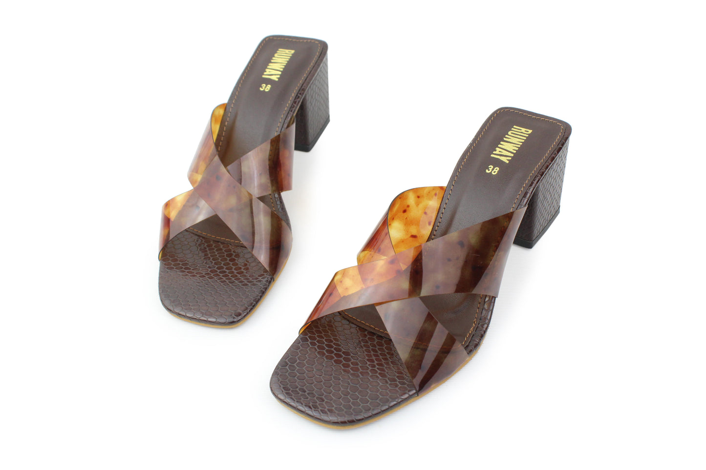 Cheetah PVC Brown Block Heels