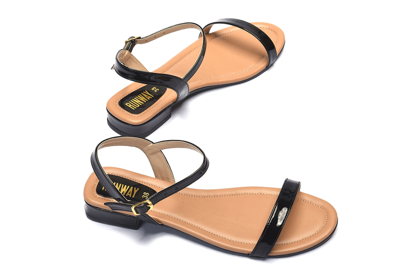 Patent Strapped Black Sandals