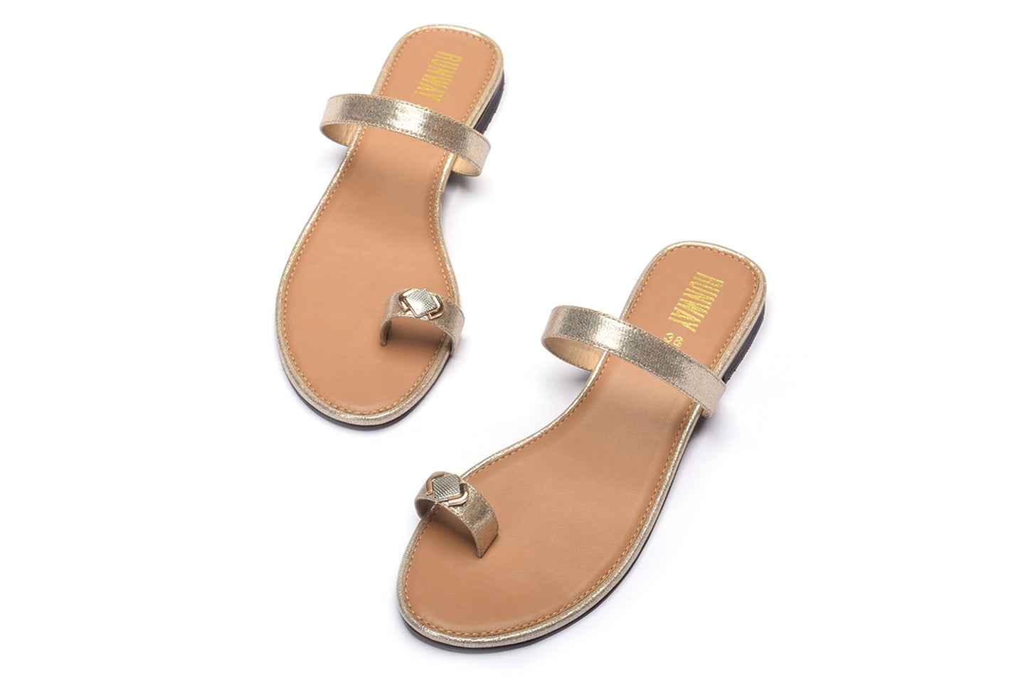 Golden Metal Accent Toe Flats