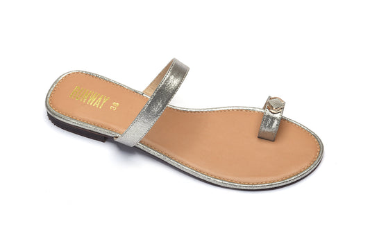 Silver Metal Accent Toe Flats