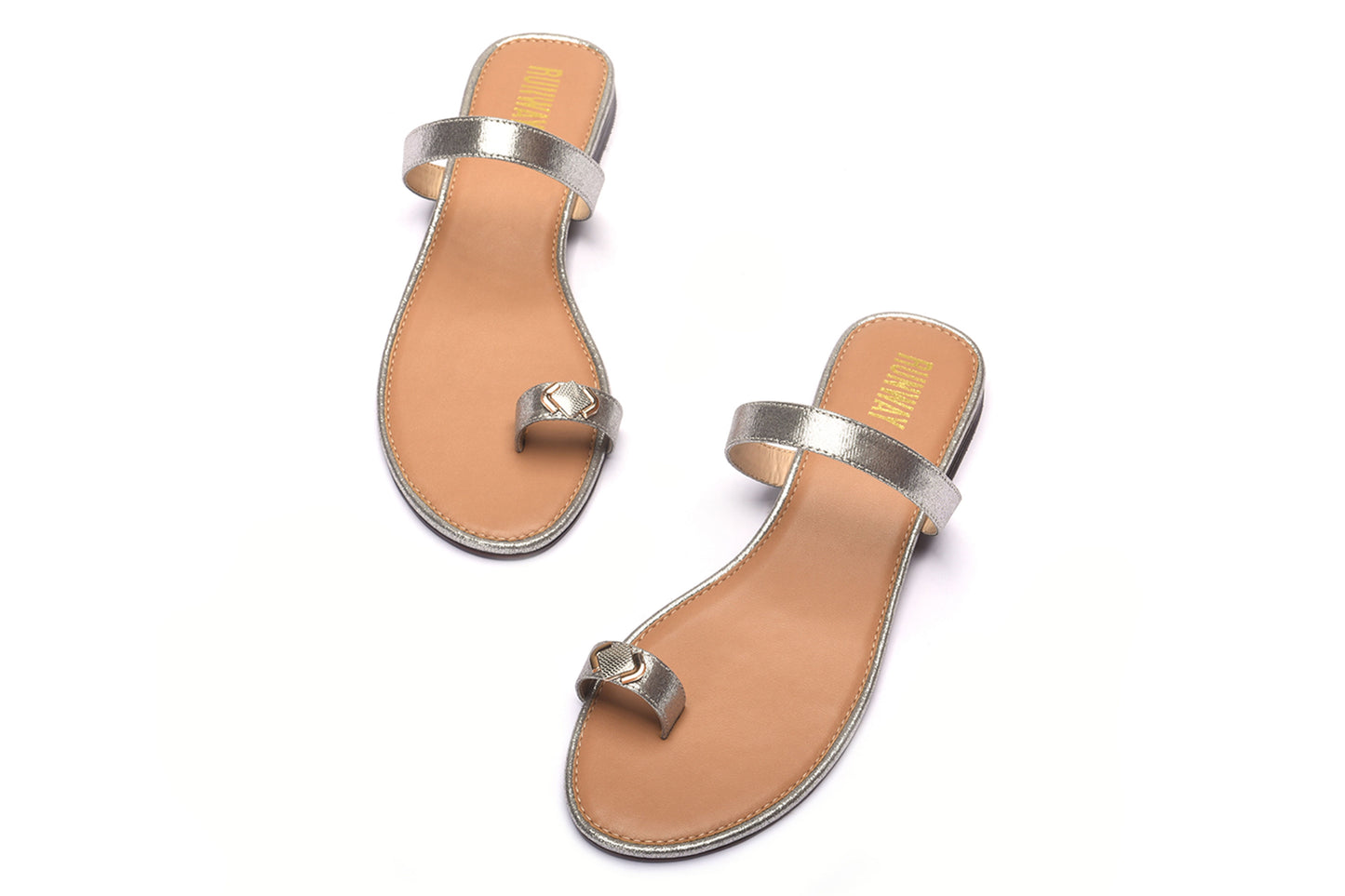 Silver Metal Accent Toe Flats