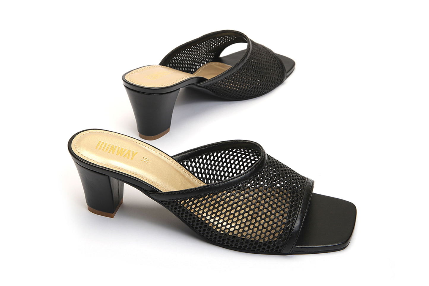 Black Mesh Square Heels