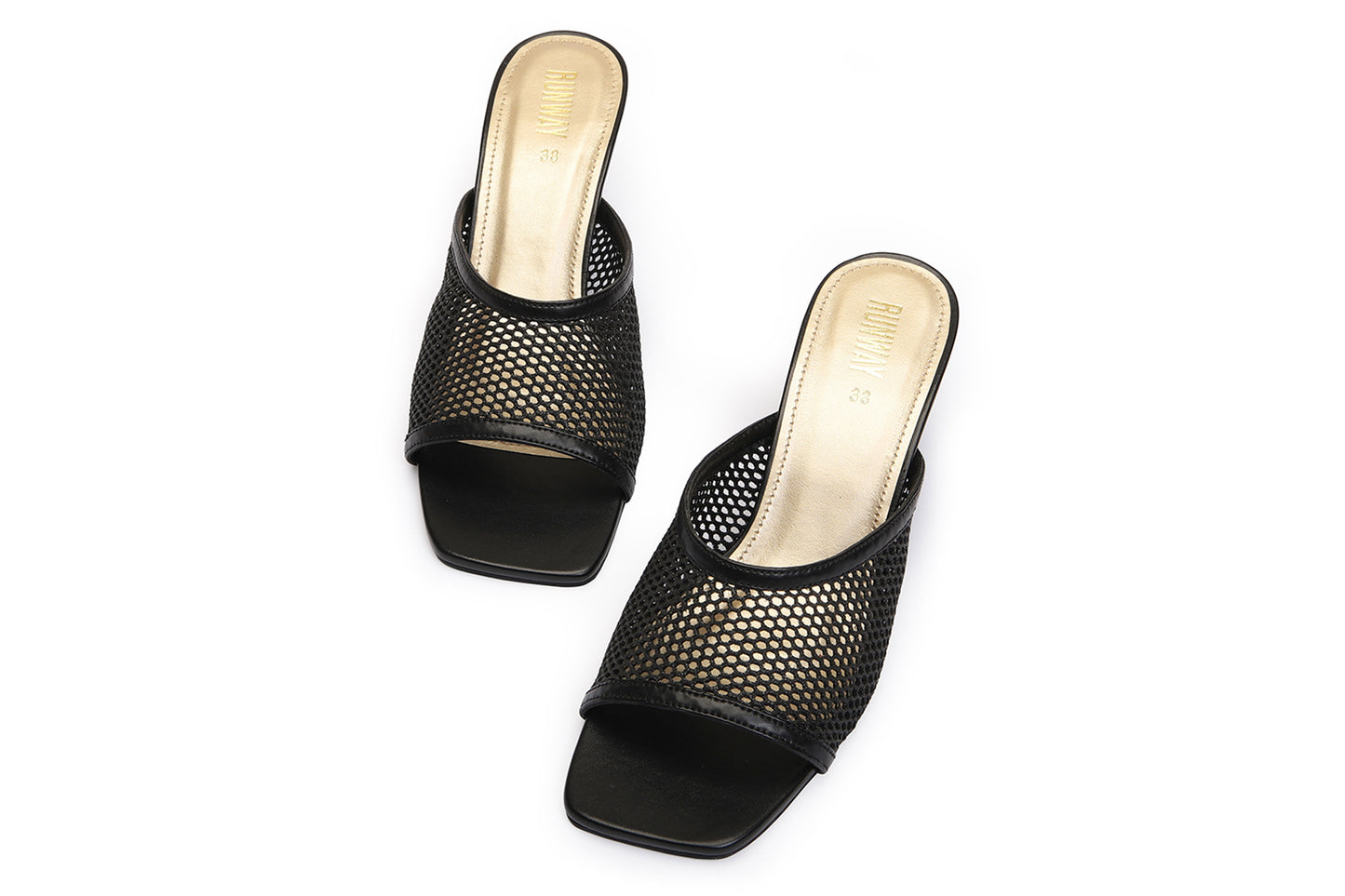 Black Mesh Square Heels