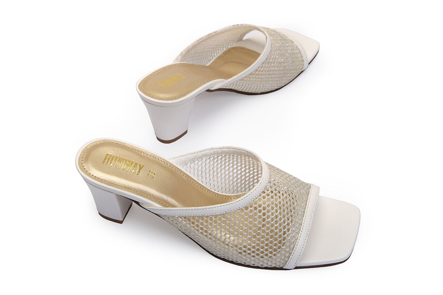 White Mesh Square Heels