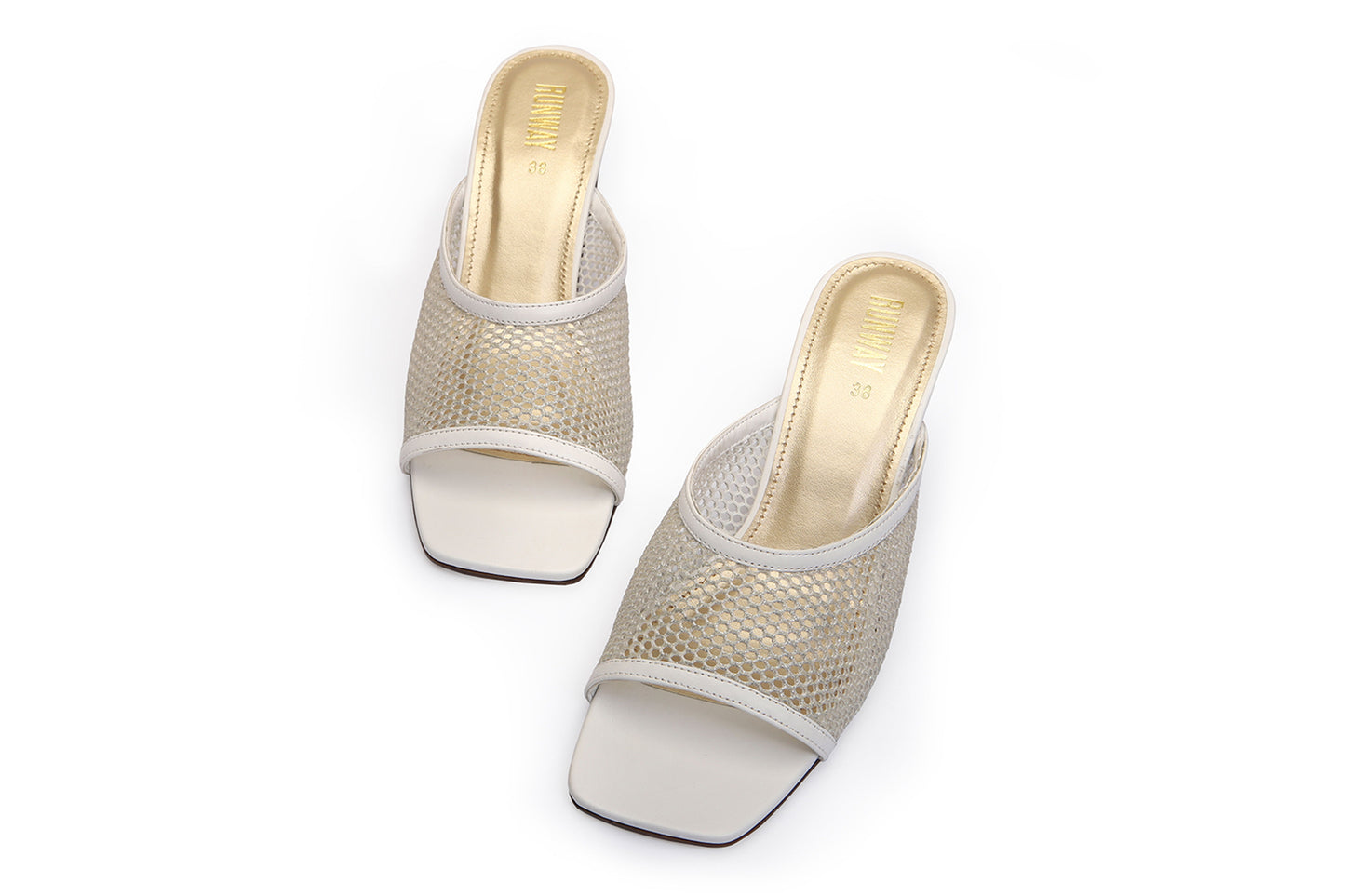 White Mesh Square Heels