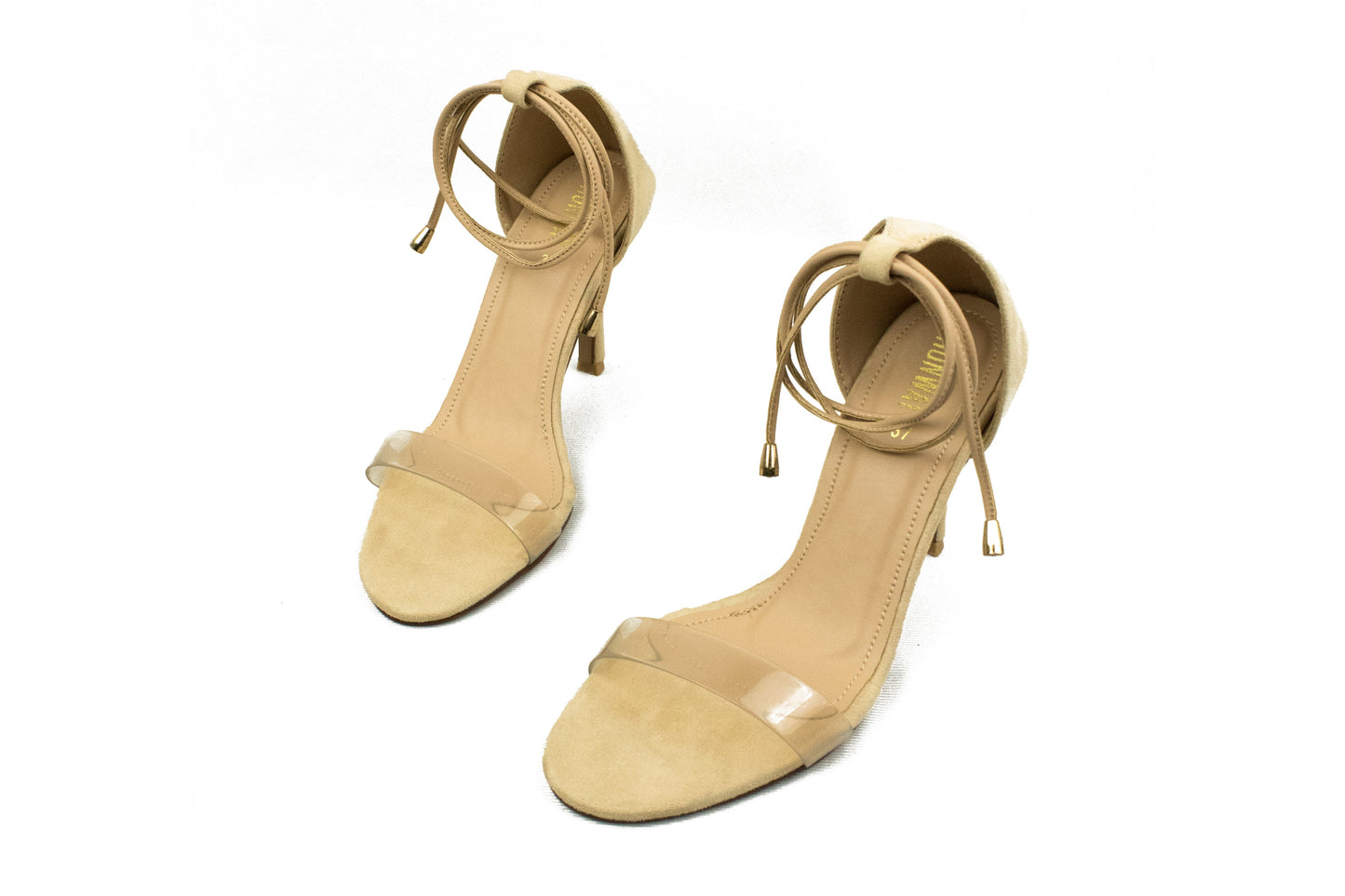 Ankle Tie PVC Strapped Brown Heels