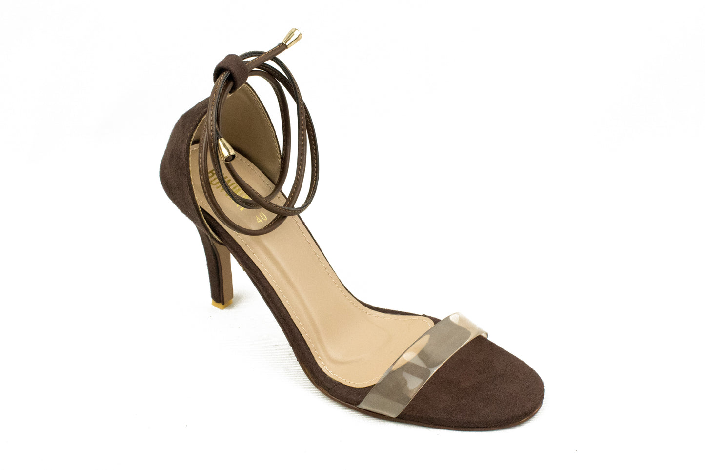 Ankle Tie PVC Strapped Beige Heels