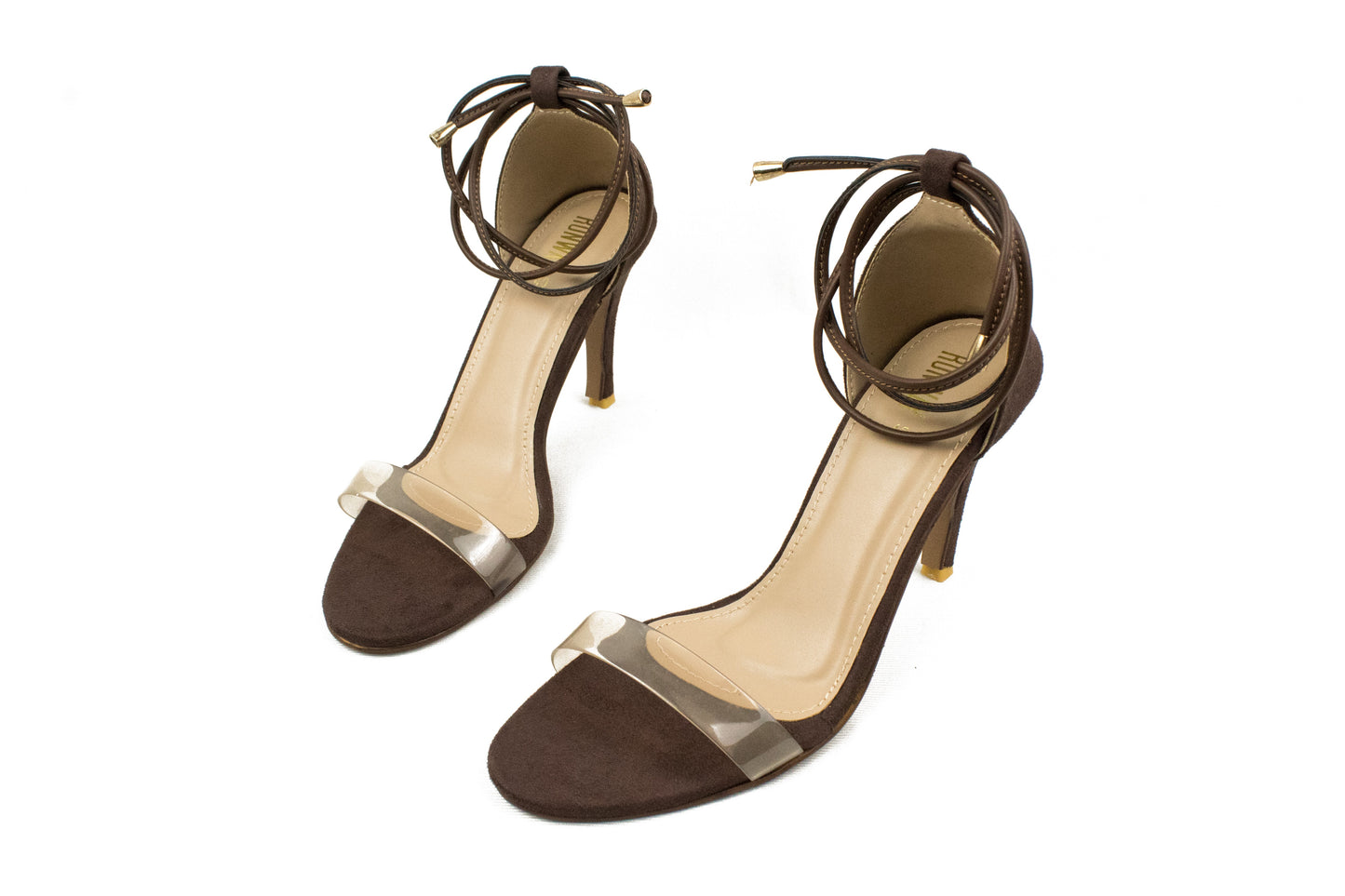 Ankle Tie PVC Strapped Beige Heels