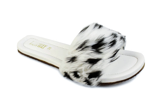 White Furry Cheetah Flats