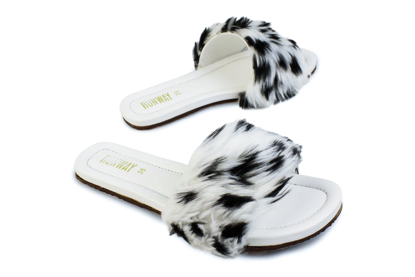 White Furry Cheetah Flats