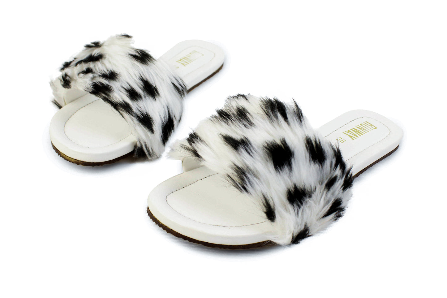 White Furry Cheetah Flats