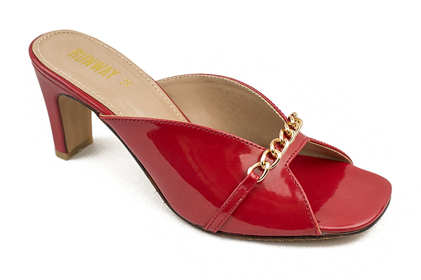 Chain-Accent Red Patent Heels