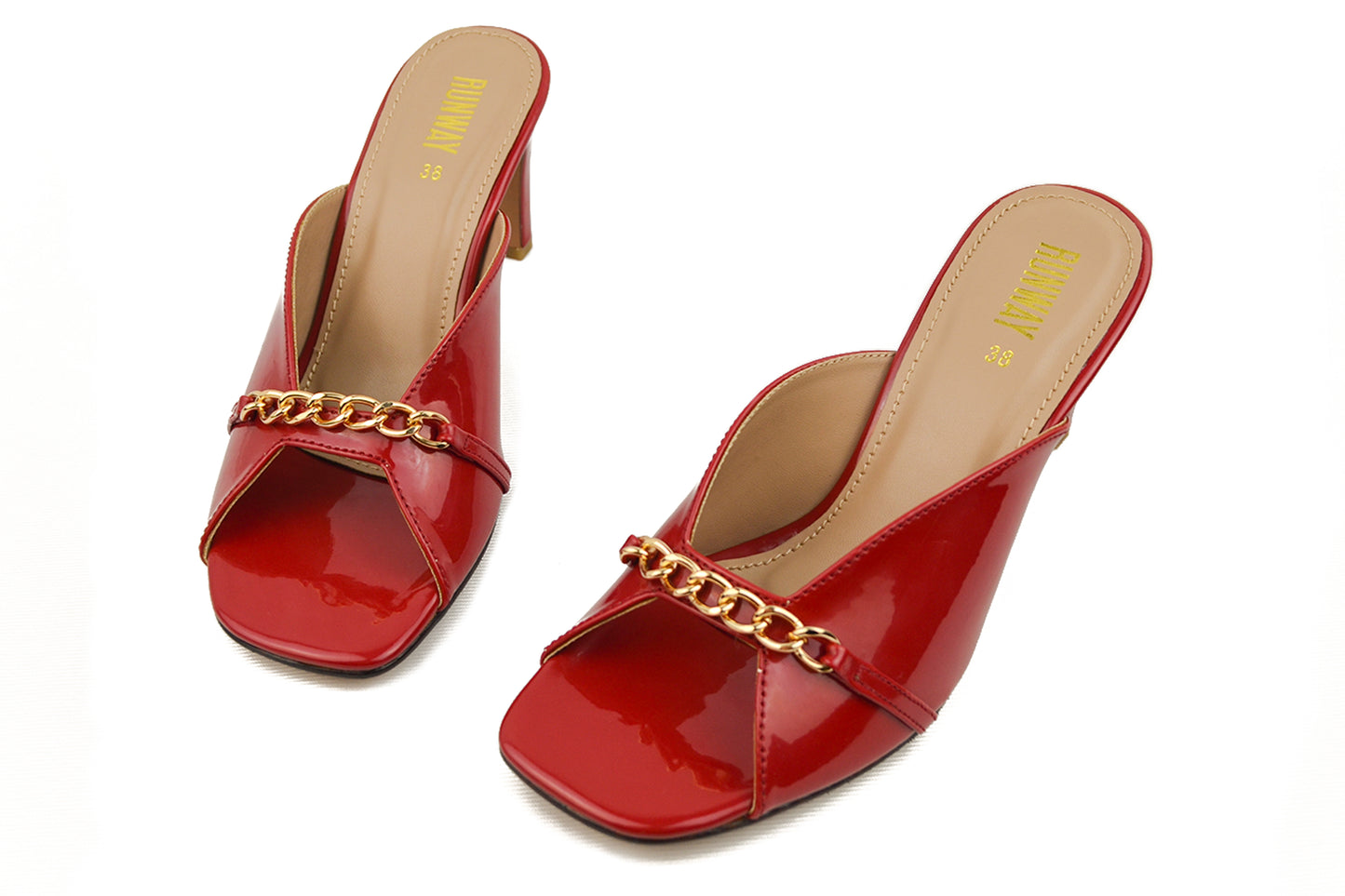 Chain-Accent Red Patent Heels