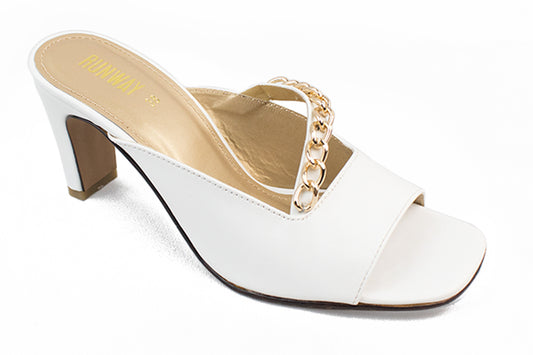 Chain-Accent White Square Toe Heels