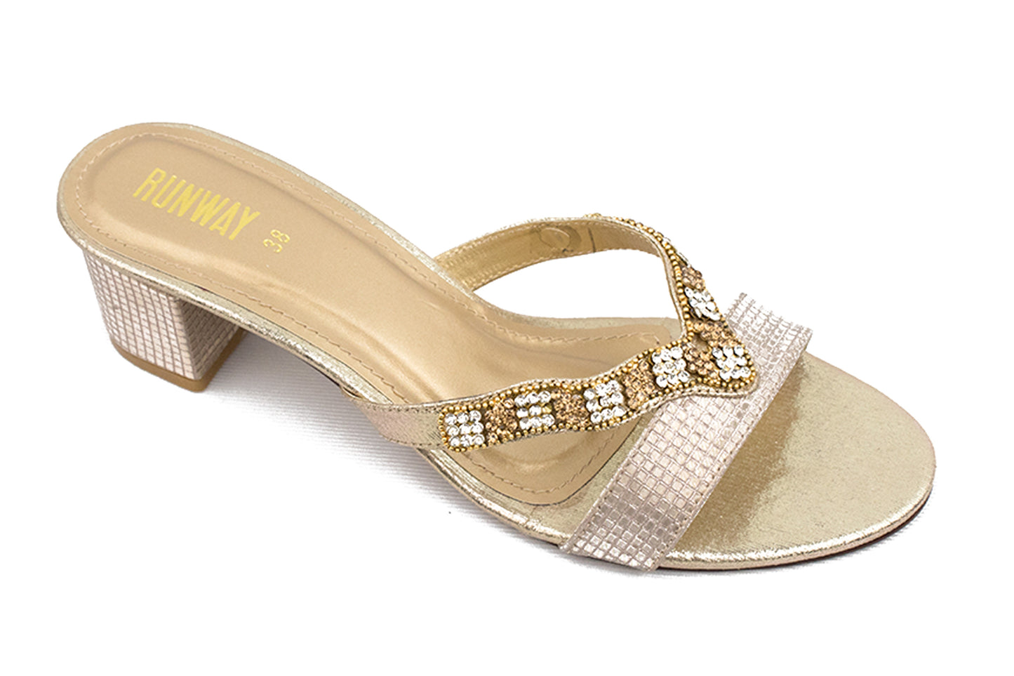 Patterned Pink Buckle Embellished Heels