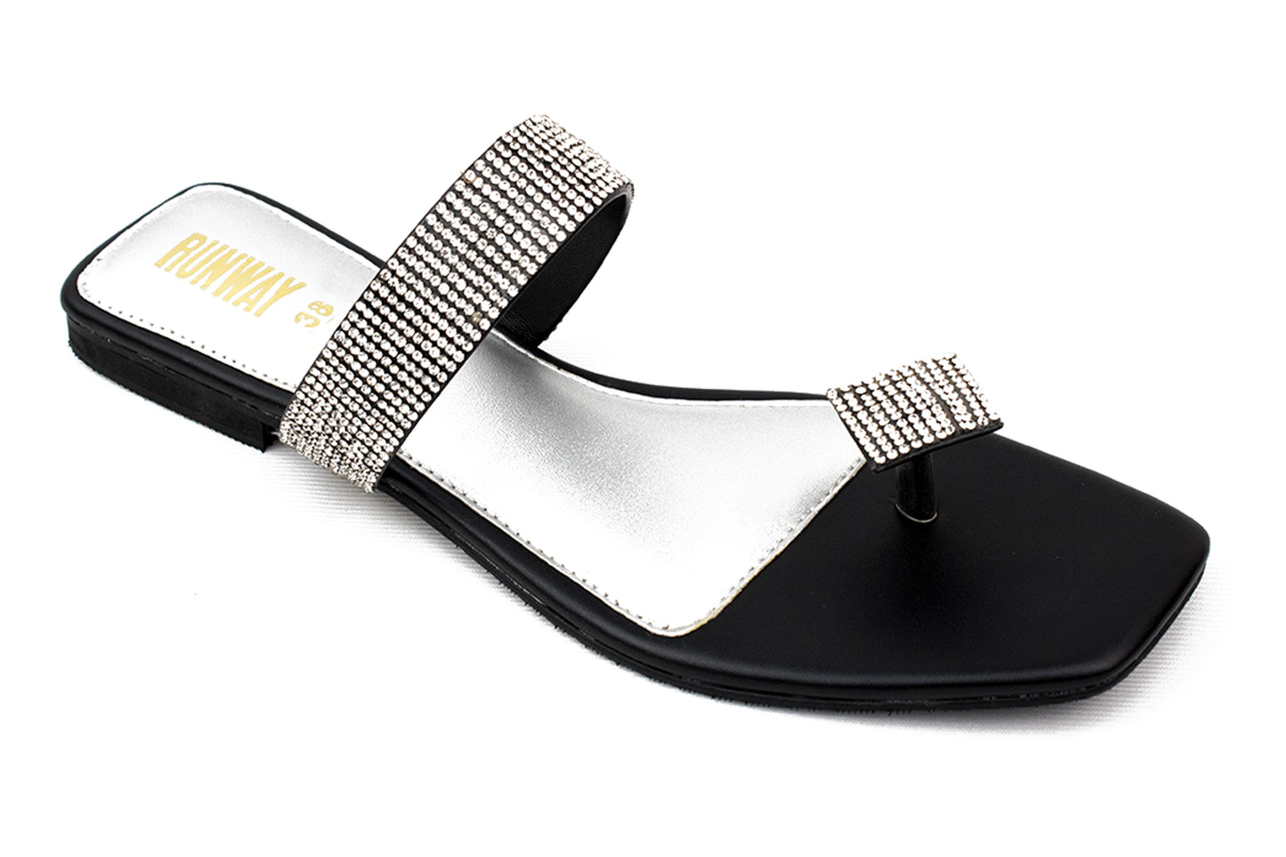 Stone Embellished Black Toe Flats