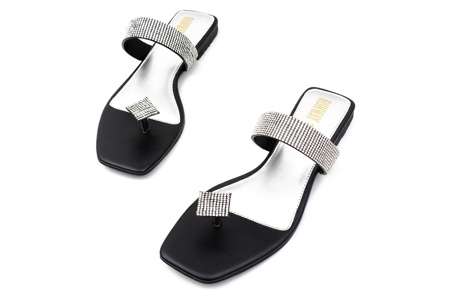 Stone Embellished Black Toe Flats